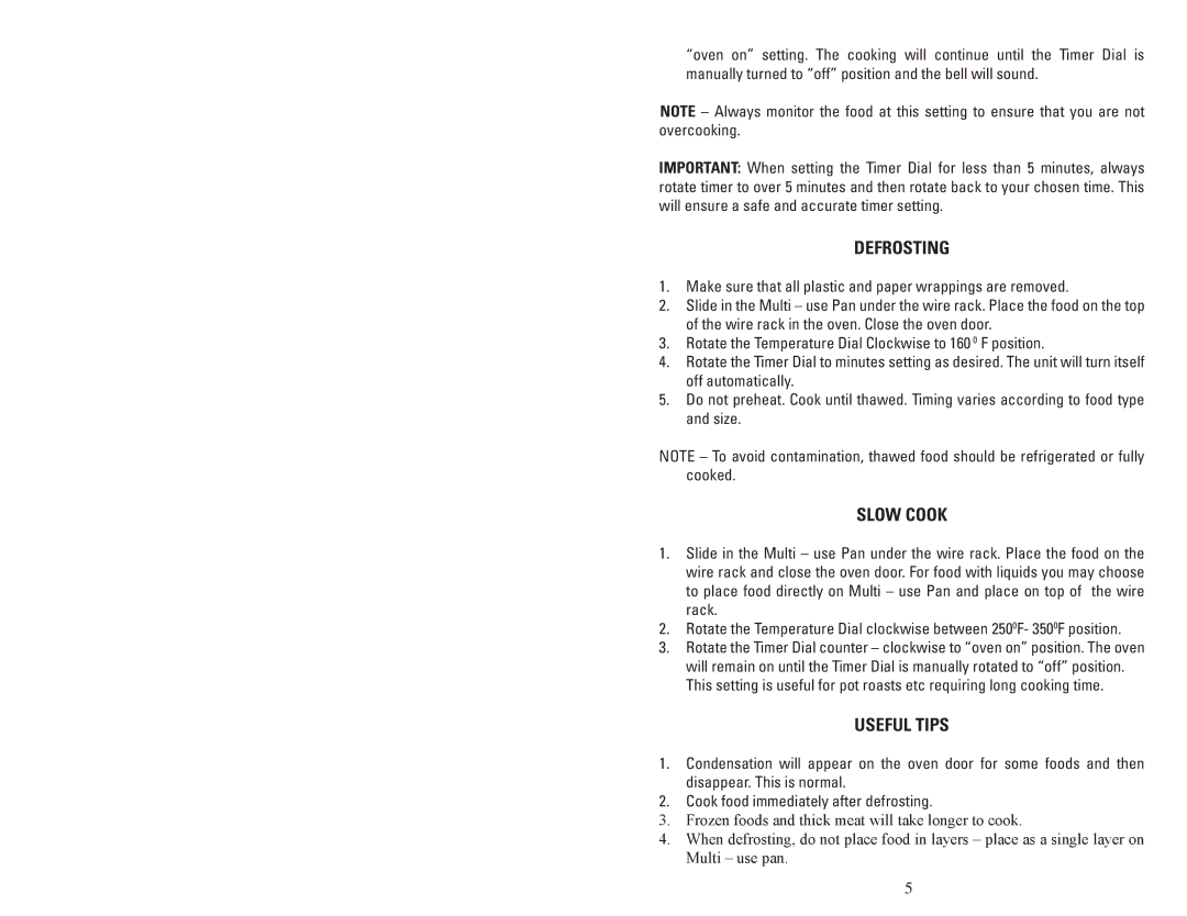 Continental Electric CE23531 instruction manual Defrosting, Slow Cook, Useful Tips 