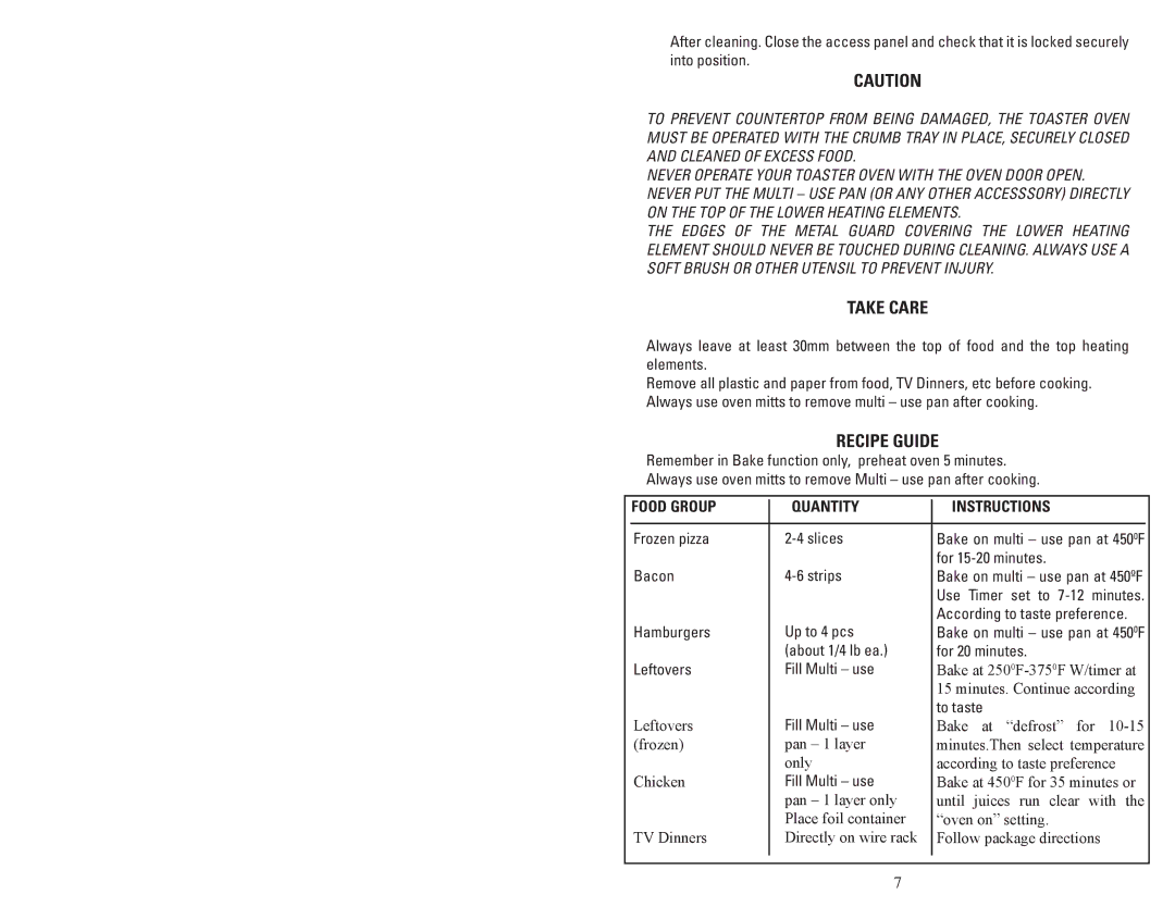 Continental Electric CE23531 instruction manual Take Care, Recipe Guide 