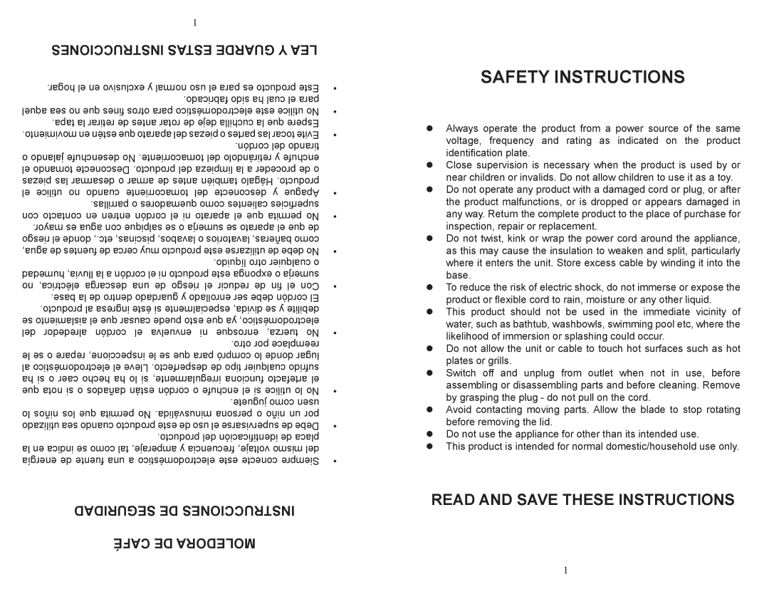 Continental Electric CE23591, CE23599 instruction manual Read and Save These Instructions, Instrucciones Estas Guarde Y LEA 