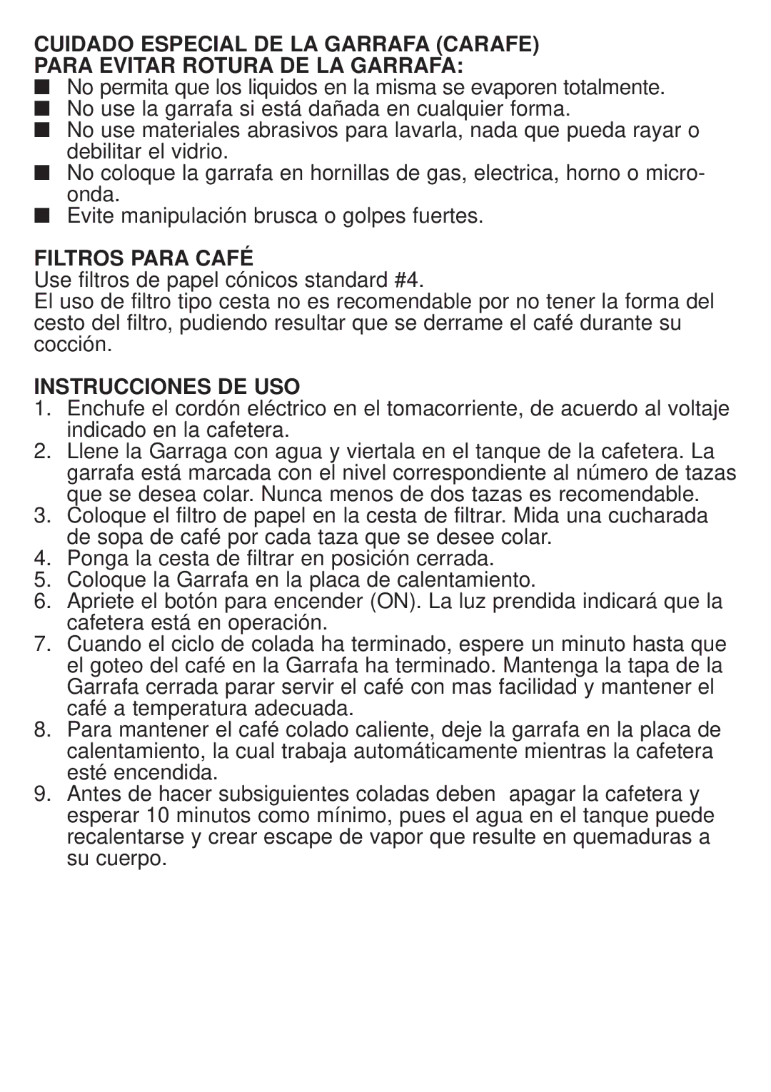 Continental Electric CE23609 operating instructions Filtros Para Café, Instrucciones DE USO 