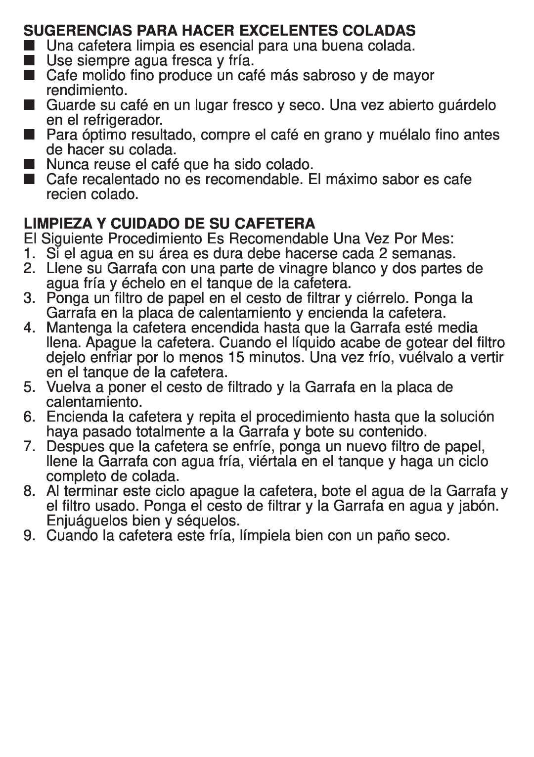 Continental Electric CE23609 operating instructions Limpieza Y Cuidado De Su Cafetera 