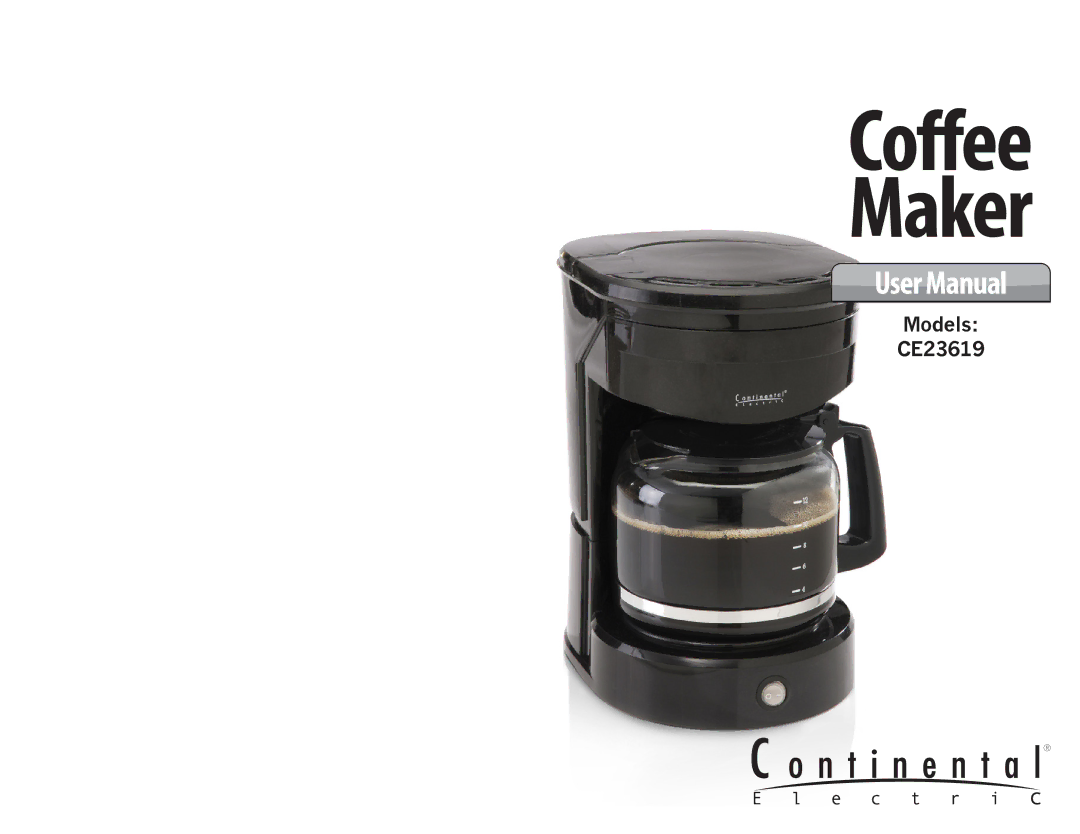 Continental Electric CE23619 user manual Coffee Maker 