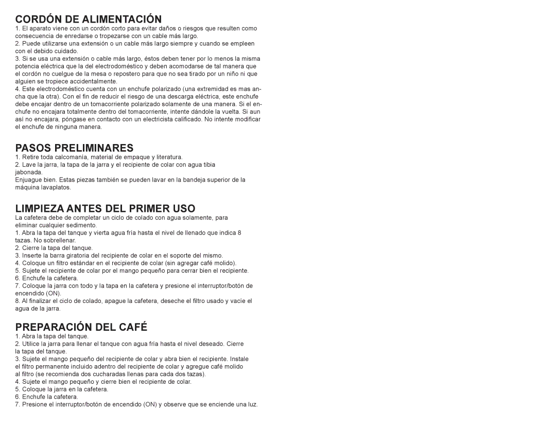 Continental Electric CE23619 user manual Cordón DE Alimentación, Pasos Preliminares, Limpieza Antes DEL Primer USO 