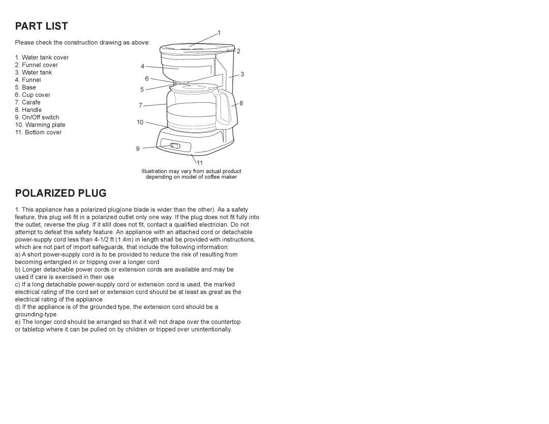 Continental Electric CE23619 user manual Part List, Polarized Plug 