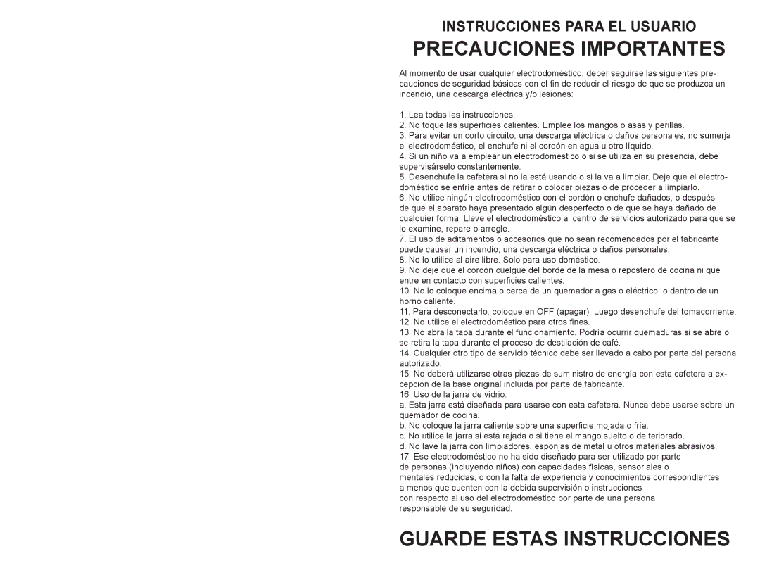 Continental Electric CE23619 user manual Precauciones Importantes, Instrucciones Para EL Usuario 