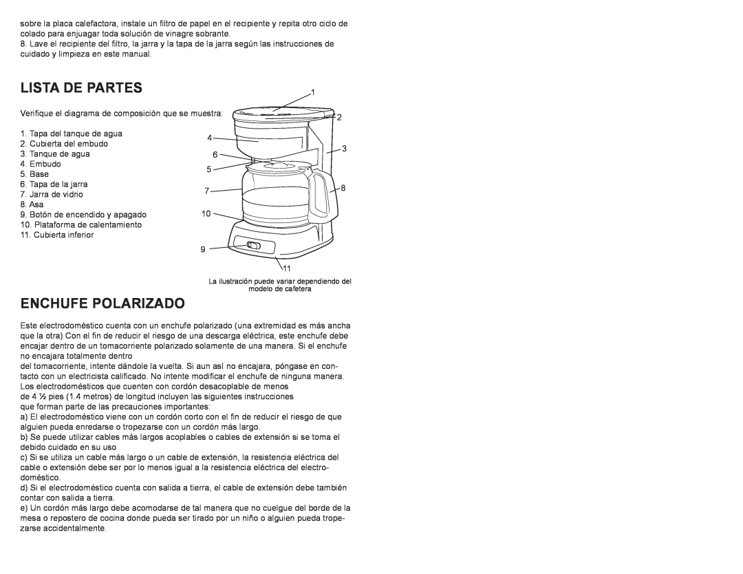 Continental Electric CE23619 user manual Lista De Partes, Enchufe Polarizado 