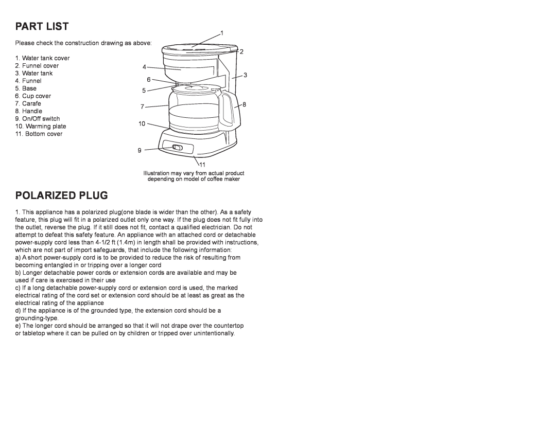 Continental Electric CE23619 user manual Part List, Polarized Plug 