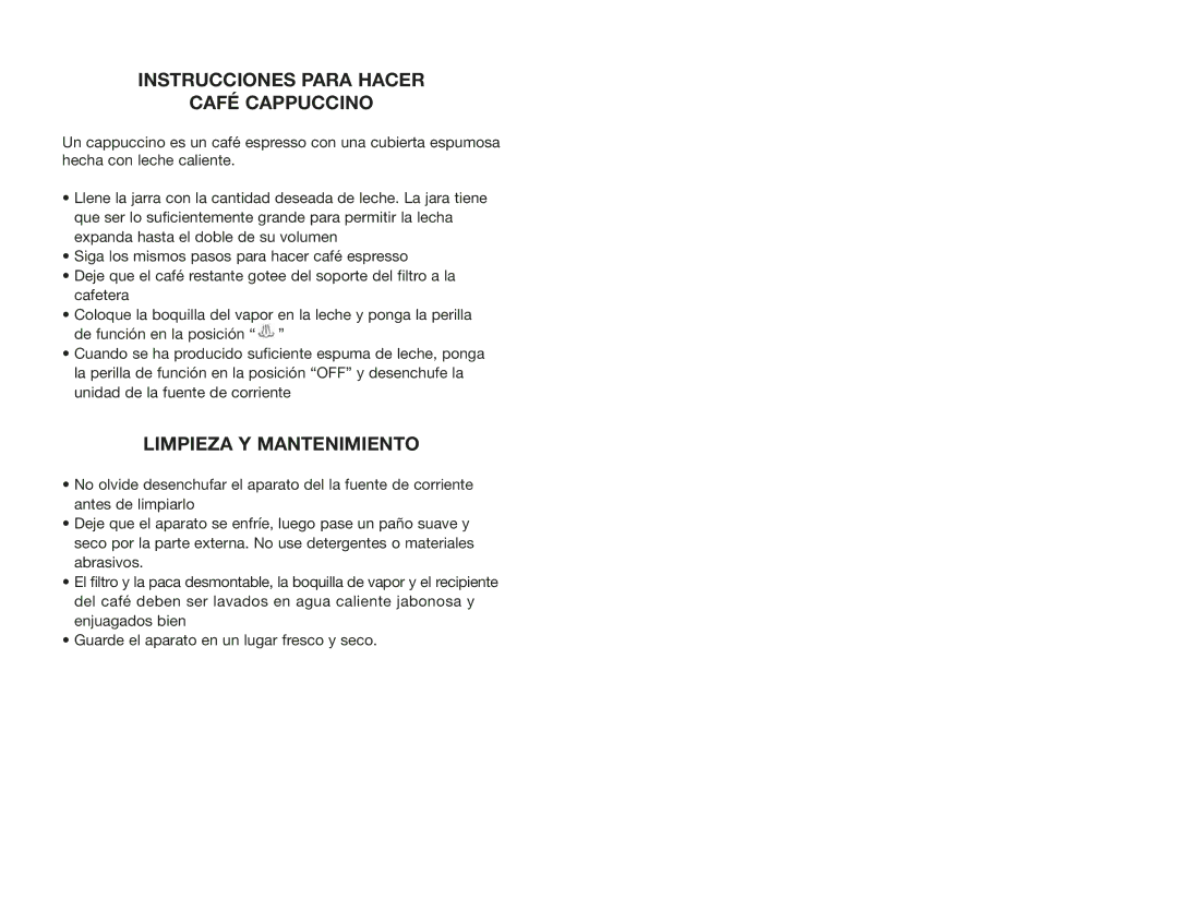 Continental Electric CE23649 manual Instrucciones Para Hacer Café Cappuccino, Limpieza Y Mantenimiento 