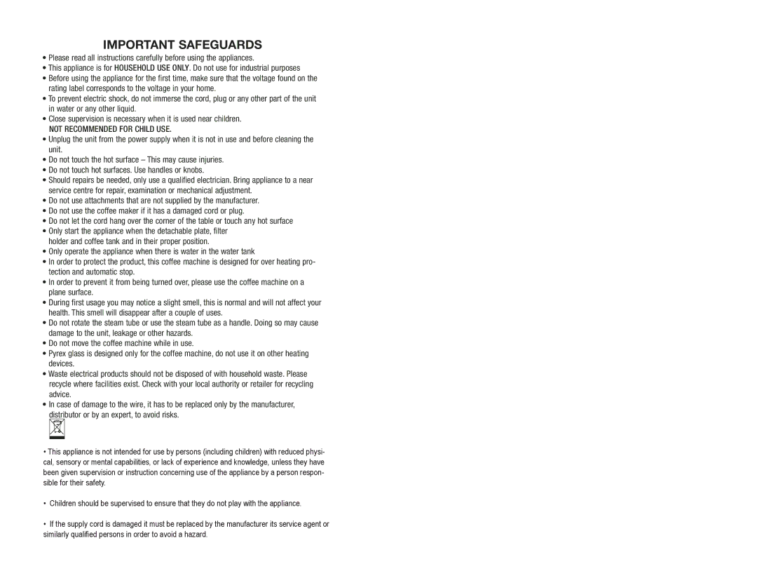 Continental Electric CE23649 manual Important Safeguards, Not Recommended for Child USE 