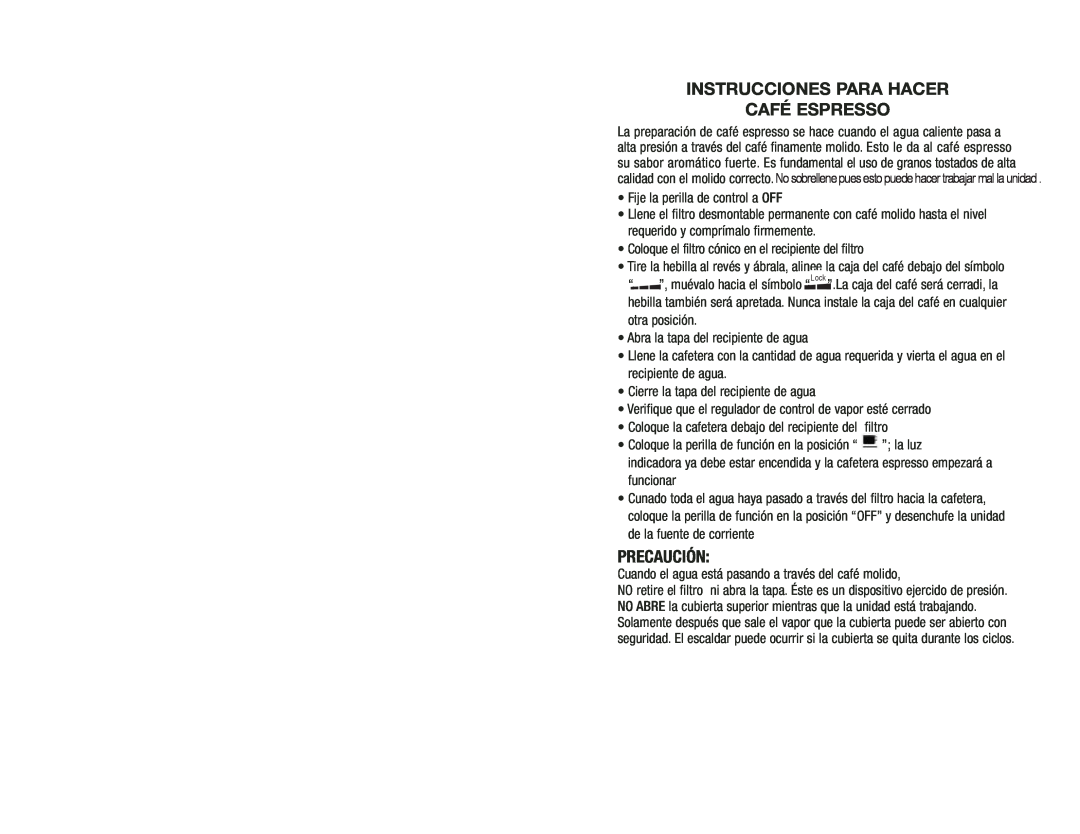 Continental Electric CE23649 manual Instrucciones Para Hacer Café Espresso, Precaución 
