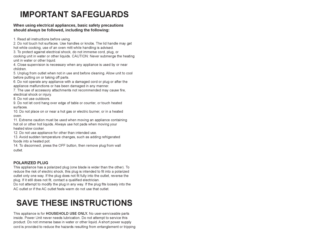 Continental Electric CE23662 manual Important Safeguards, Polarized Plug 