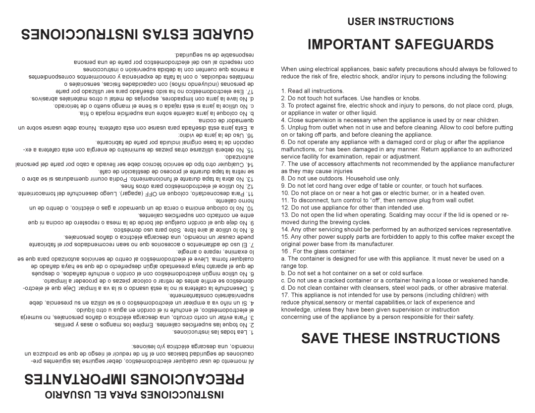 Continental Electric CE23671, CE23679 user manual User Instructions, Usuario EL Para Instrucciones 