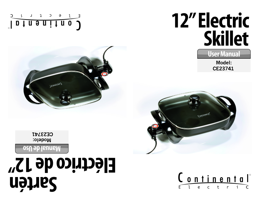 Continental Electric CE23741 user manual 12”Electric Skillet, 12” de Eléctrico Sartén, Uso de Manual 
