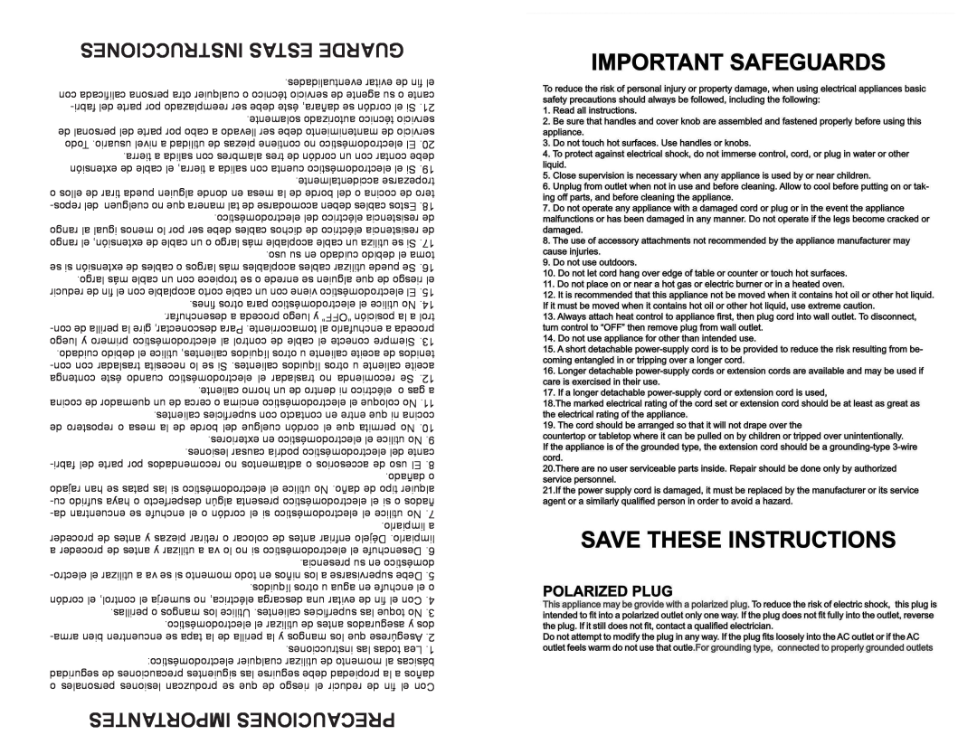 Continental Electric CE23741 user manual Instrucciones Estas Guarde, Importantes Precauciones 
