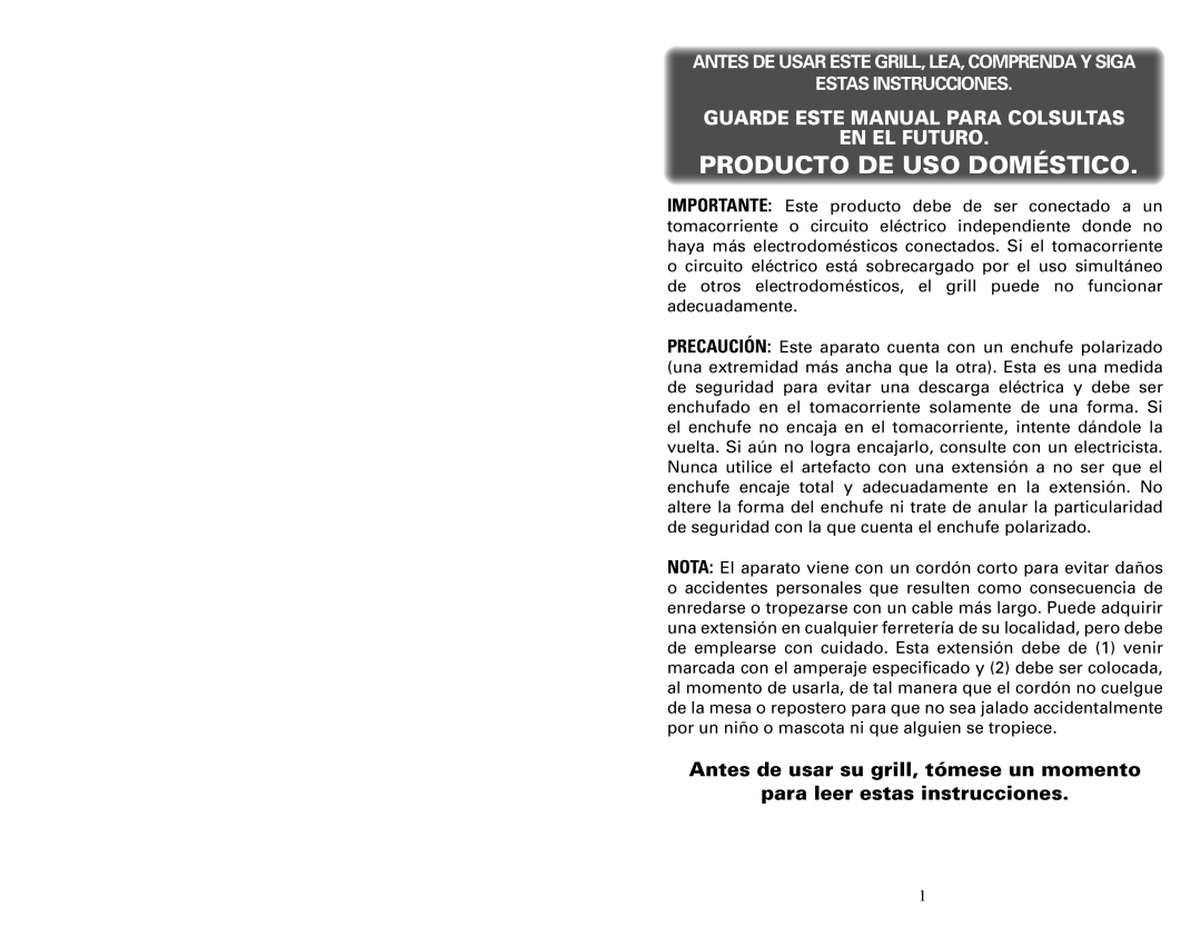 Continental Electric CE23791 user manual Producto De Uso Doméstico, Guarde Este Manual Para Colsultas En El Futuro 