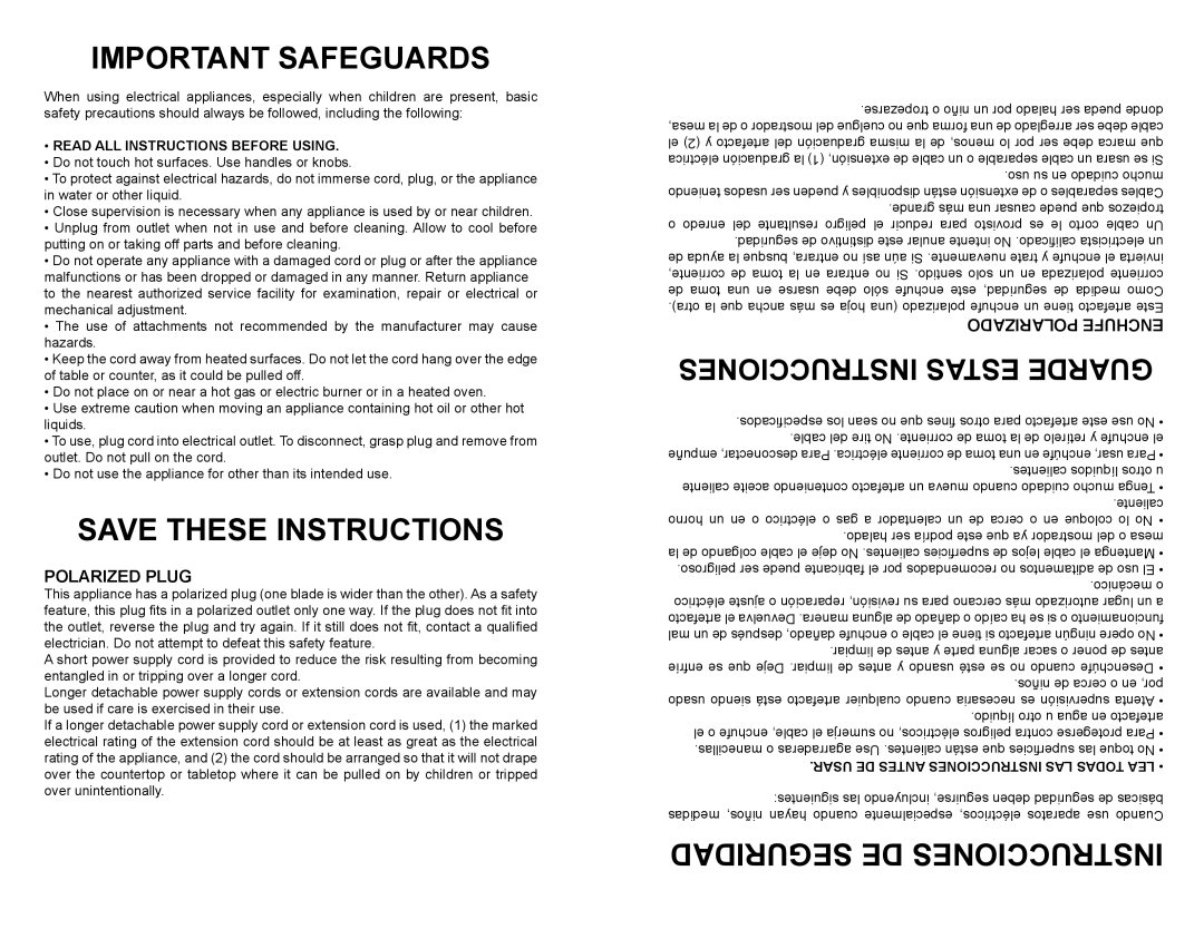 Continental Electric CE23831 user manual Important Safeguards, Read ALL Instructions Before Using 