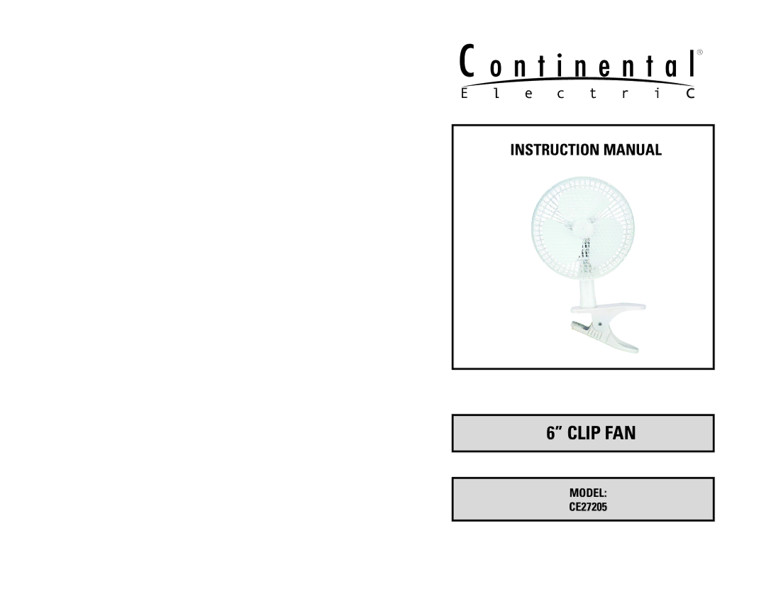 Continental Electric CE27205 instruction manual Clip FAN, Model 