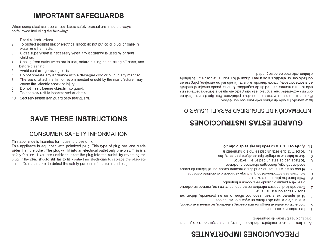 Continental Electric CE27816 instruction manual Important Safeguards, Consumer Safety Information 