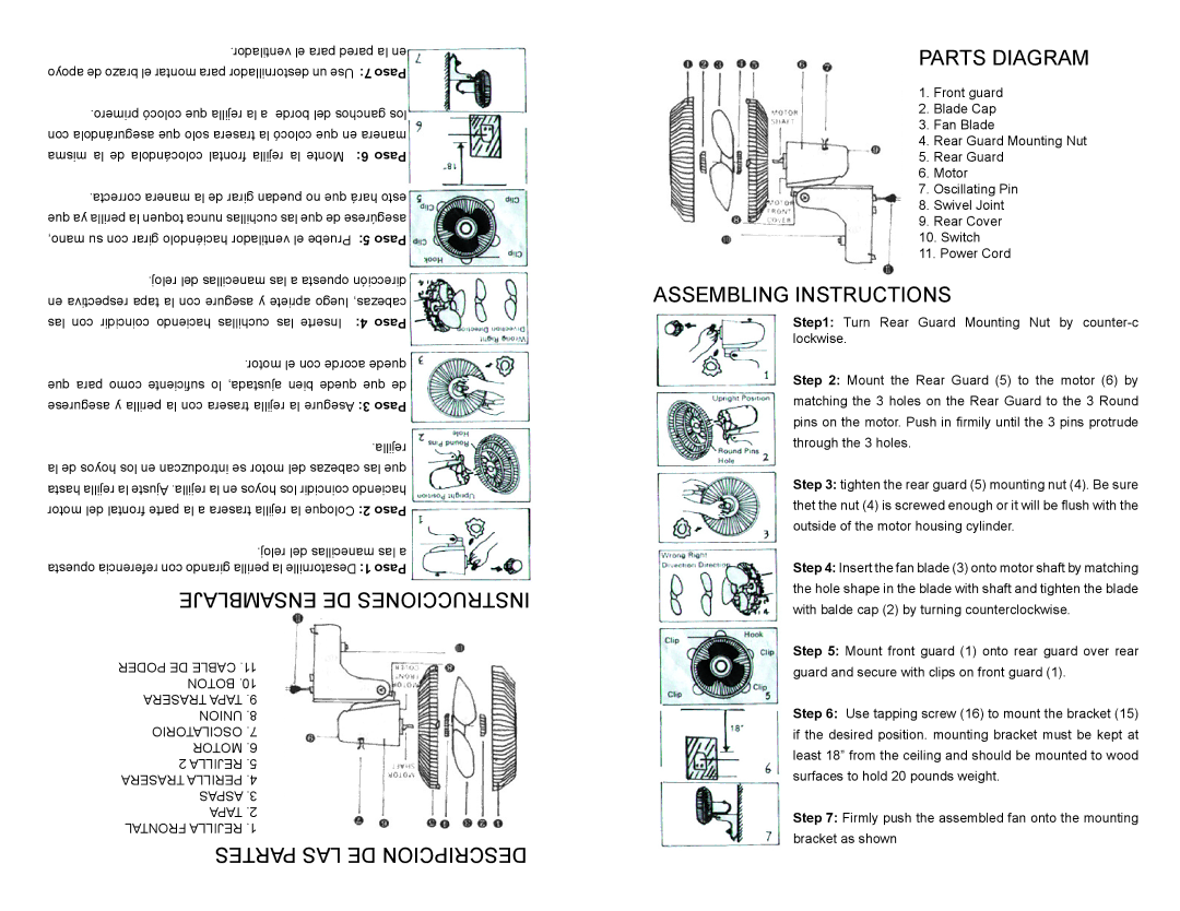 Continental Electric CE27816 instruction manual Parts Diagram, Ensamblajede, Partes LAS DE Descripcion 