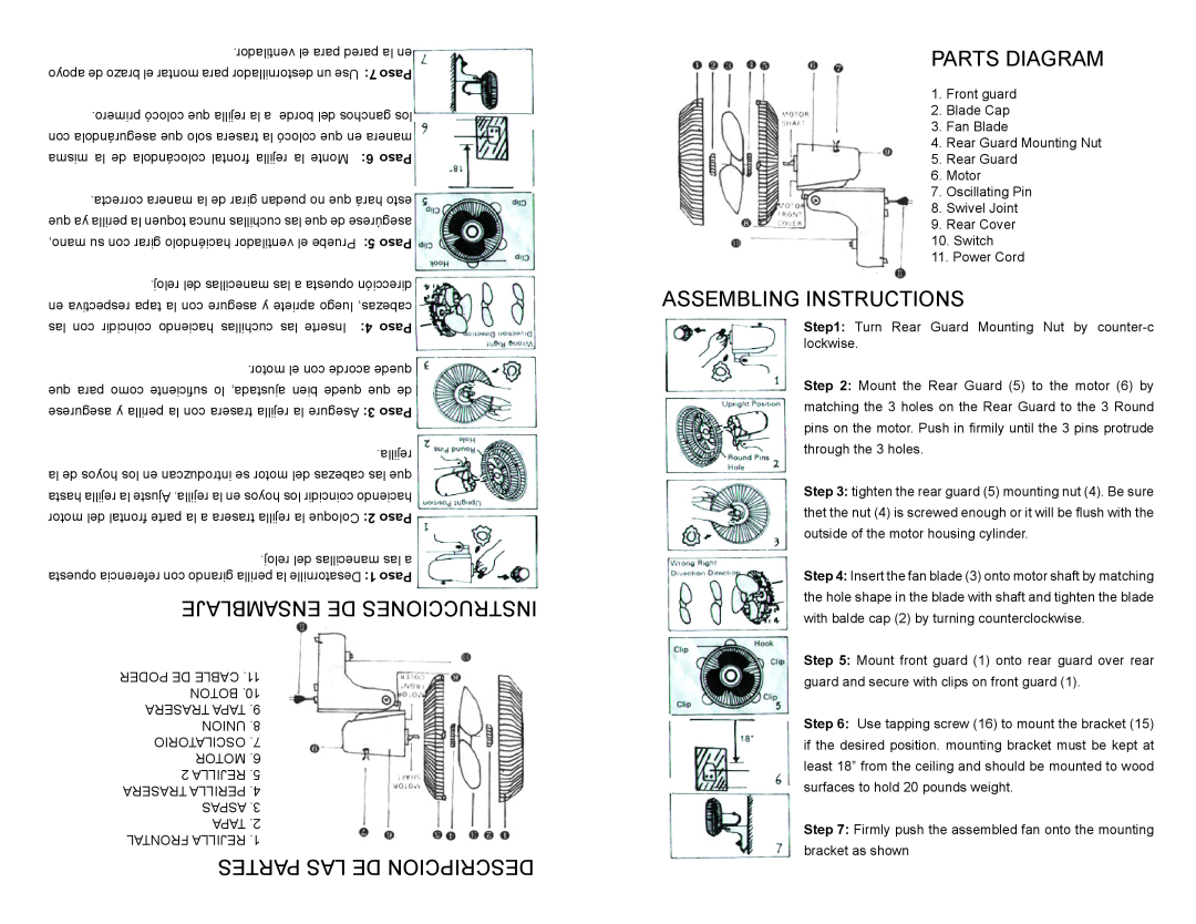 Continental Electric CE27816 Parts Diagram, Ensamblajede, Partes Las De Descripcion, Paso, Assembling Instructions 
