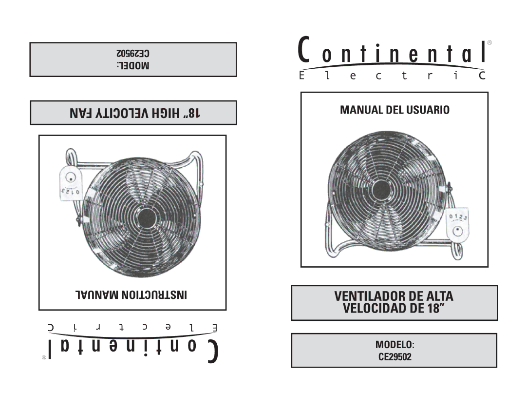 Continental Electric CE29502 instruction manual FAN Velocity High 