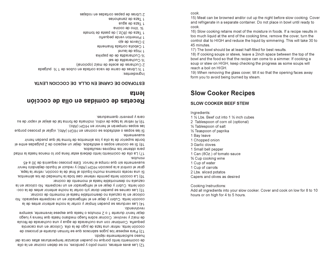 Continental Electric CE33341 Lenta cocción de olla en comidas de Recetas, Slow Cooker Recipes, Slow Cooker Beef Stew 