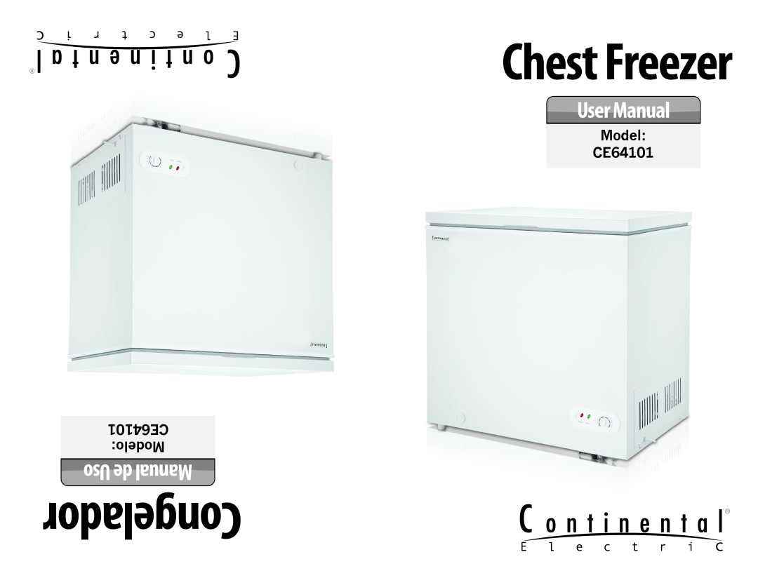 Continental Electric user manual Chest Freezer, Congelador, Uso de Manual, Model CE64101 CE64101 Modelo 
