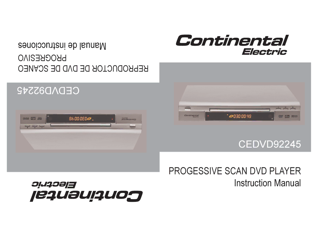 Continental Electric CEDVD92245 instruction manual Progessive Scan DVD Player 