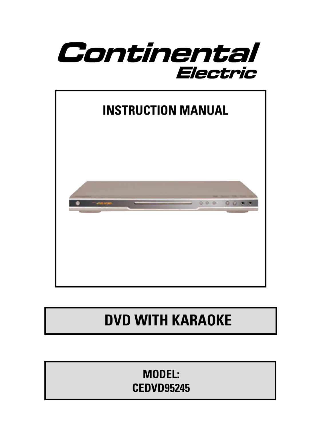 Continental Electric CEDVD95245 instruction manual DVD with Karaoke 