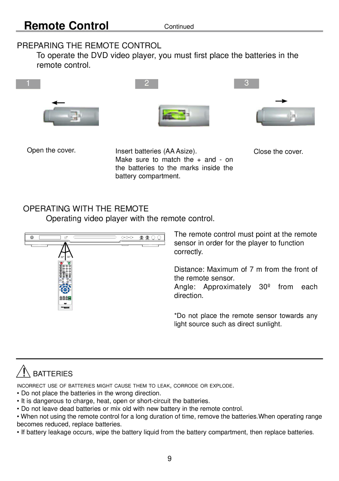 Continental Electric CEDVD95245 instruction manual Preparing the Remote Control 