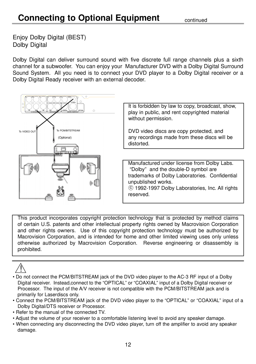 Continental Electric CEDVD95245 instruction manual Enjoy Dolby Digital Best 