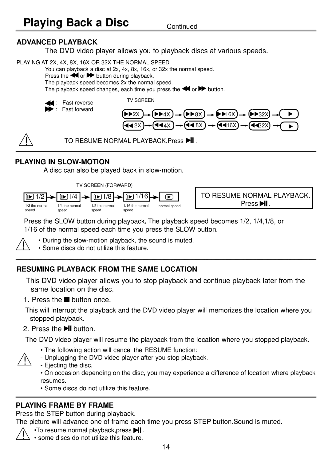 Continental Electric CEDVD95245 instruction manual Resuming Playback from the Same Location 