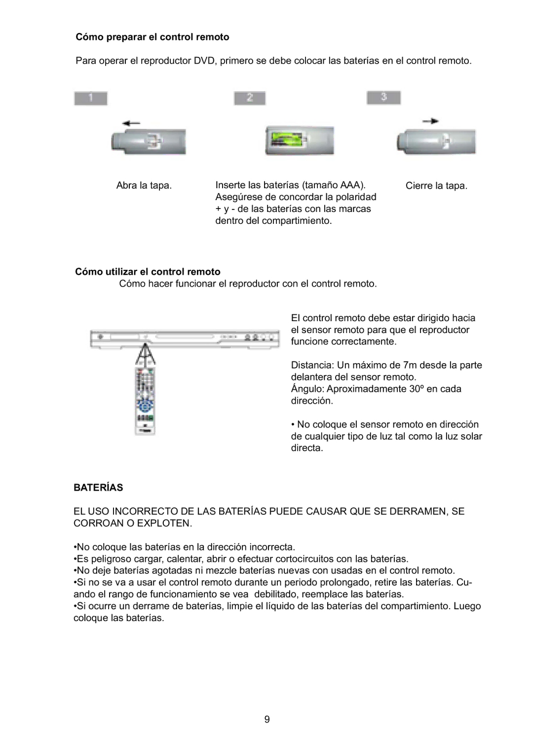 Continental Electric CEDVD95245 instruction manual Cómo preparar el control remoto, Cómo utilizar el control remoto 