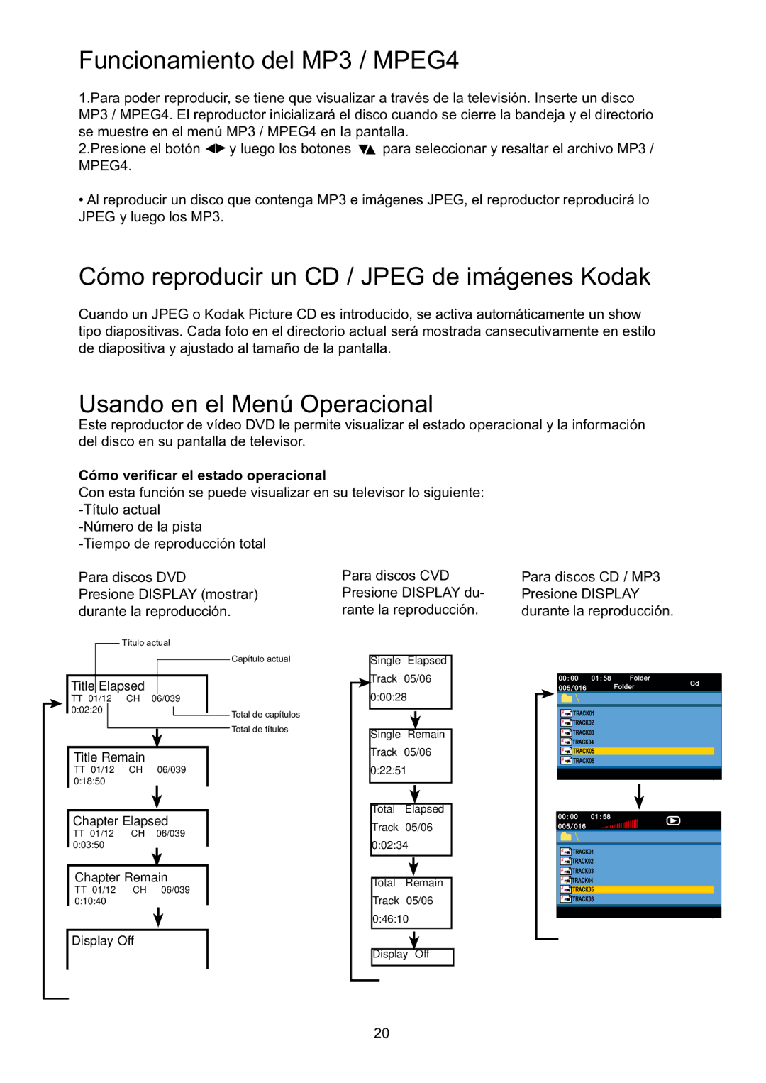 Continental Electric CEDVD95245 instruction manual XQFLRQDPLHQWRGHO0303*, 8VDQGRHQHO0HQ~2SHUDFLRQDO 