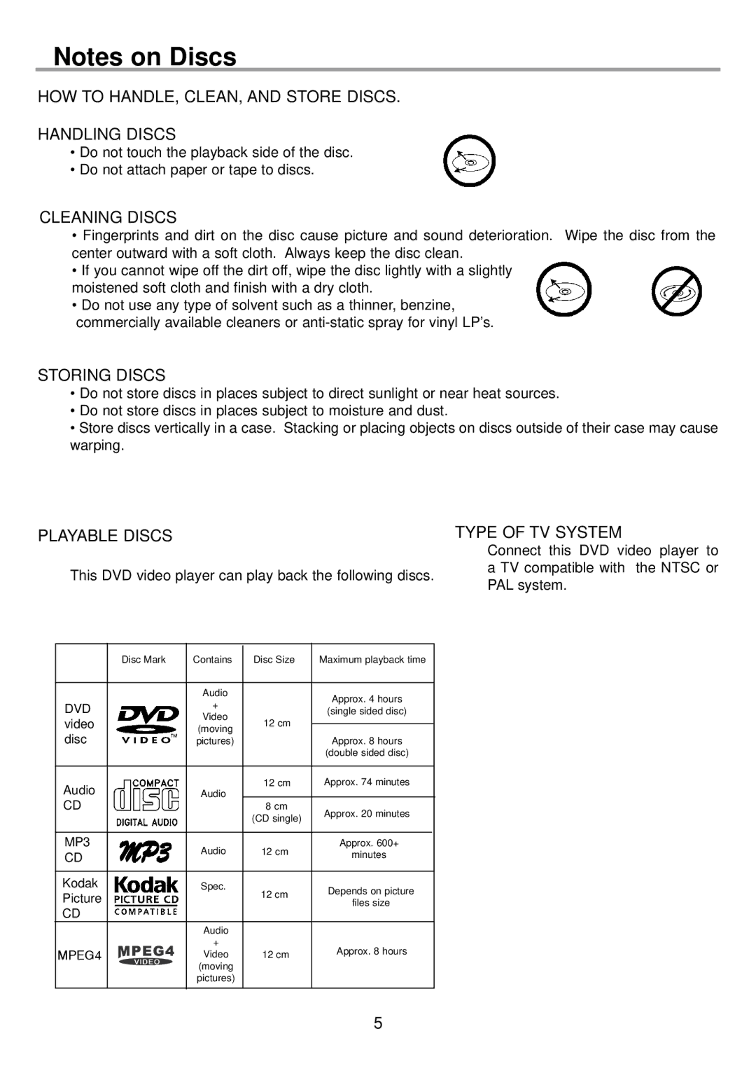 Continental Electric CEDVD95245 instruction manual How to handle, clean, and store discs Handling discs 