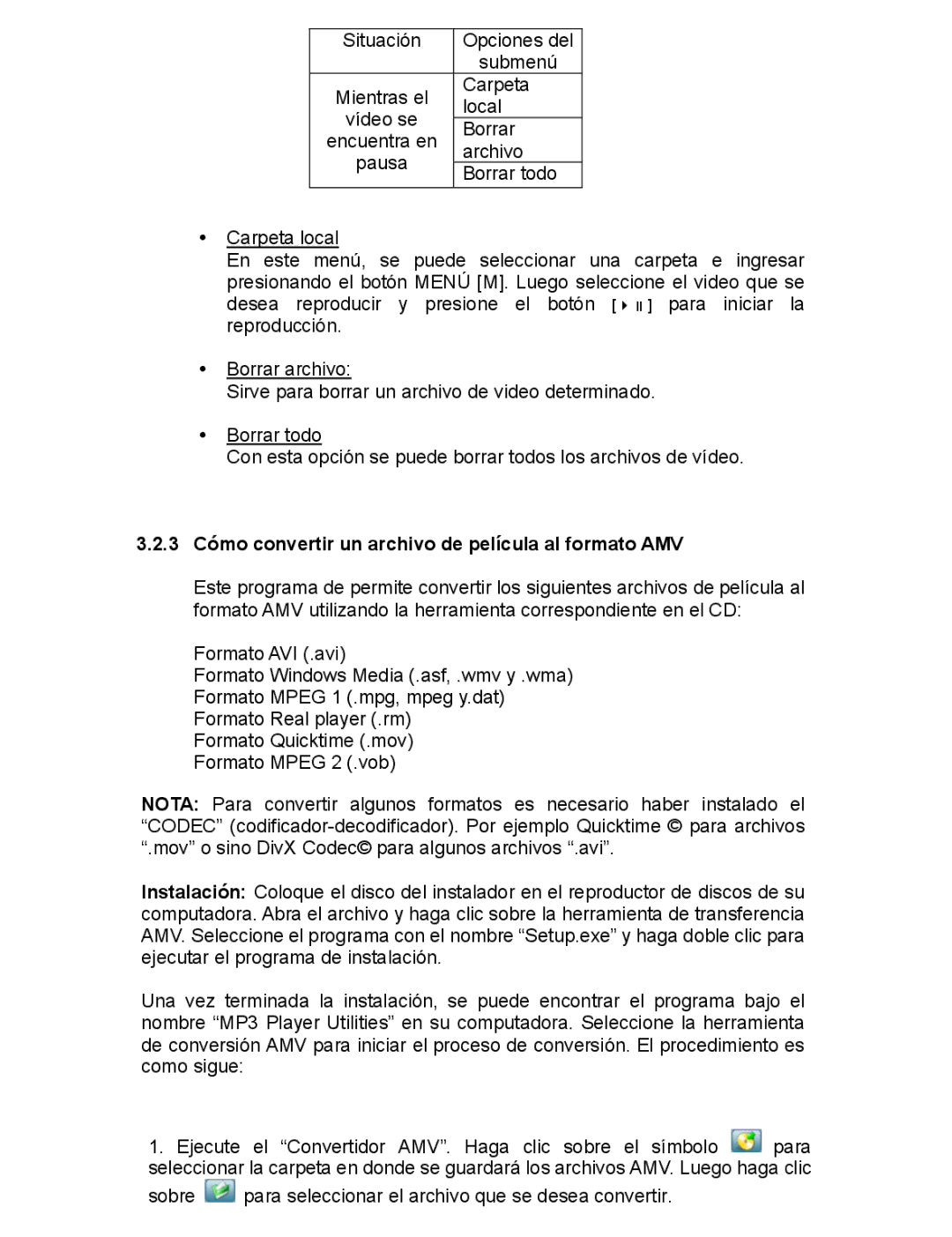 Continental Electric CEMP16223, CEMP16224, CEMP16222 3 Cómo convertir un archivo de película al formato AMV 