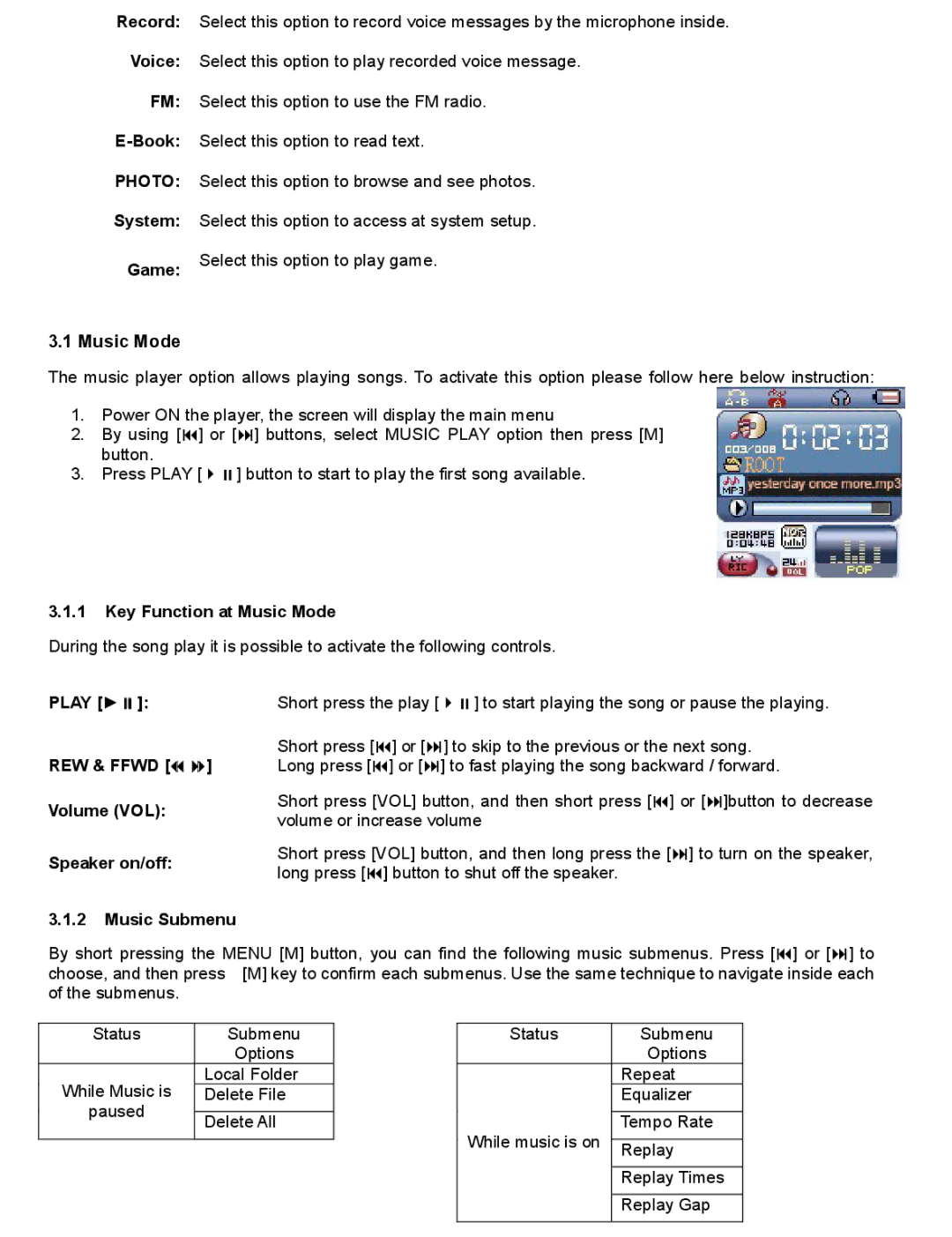 Continental Electric CEMP16224, CEMP16223, CEMP16222 instruction manual Game, Key Function at Music Mode 