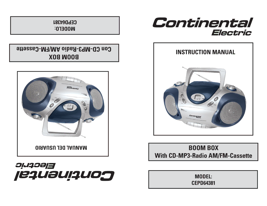 Continental Electric CEPD64381 instruction manual Boom BOX 