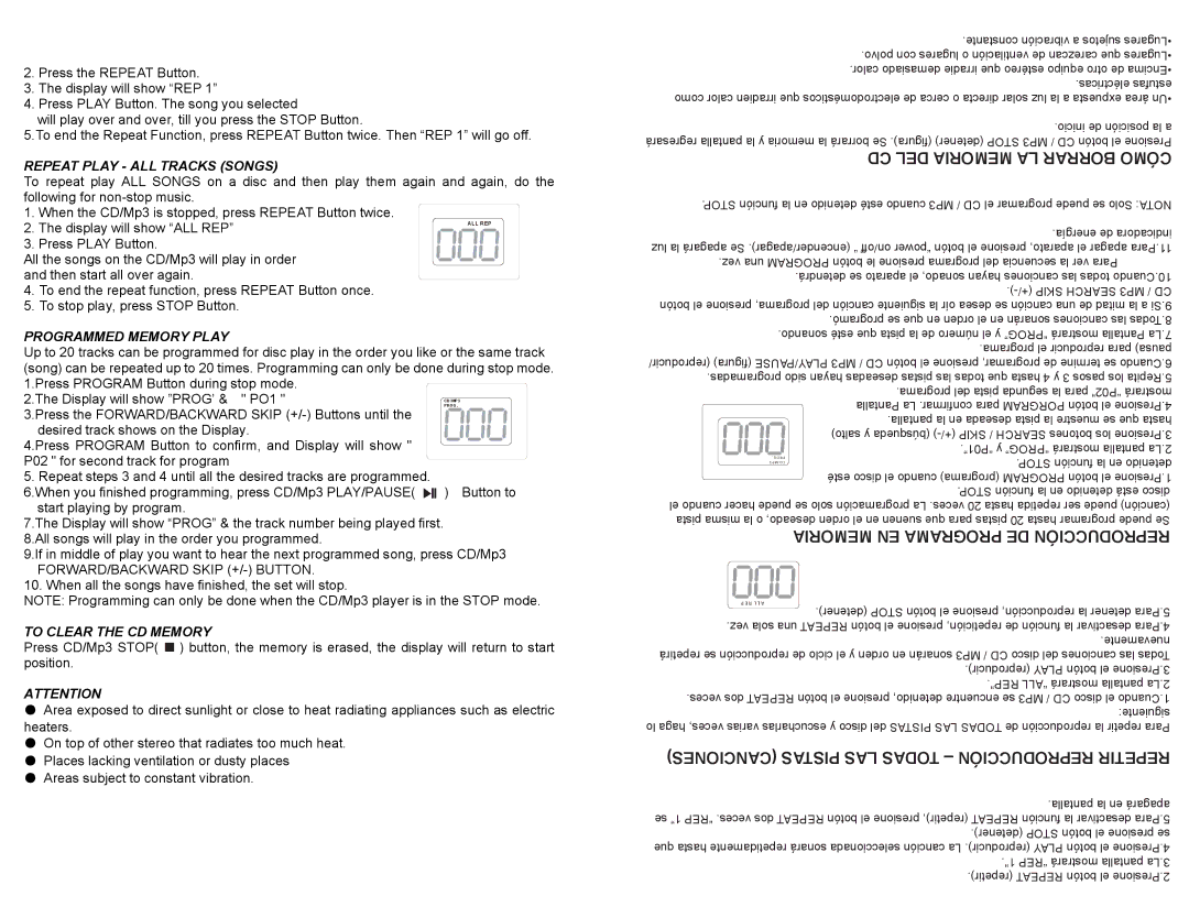 Continental Electric CEPD64381 instruction manual CD DEL Memoria LA Borrar Cómo, Memoria EN Programa DE Reproducción 