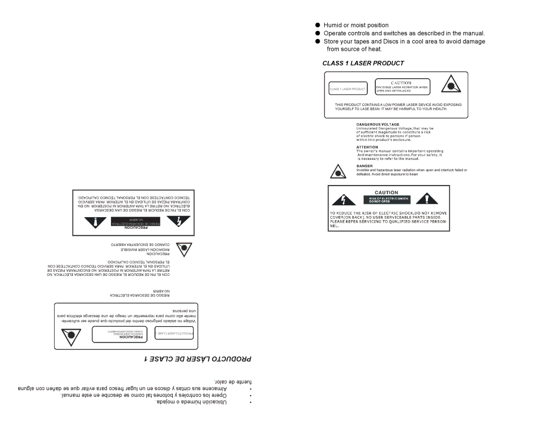 Continental Electric CEPD64381 instruction manual Humid or moist position, Class 1 Laser Product 