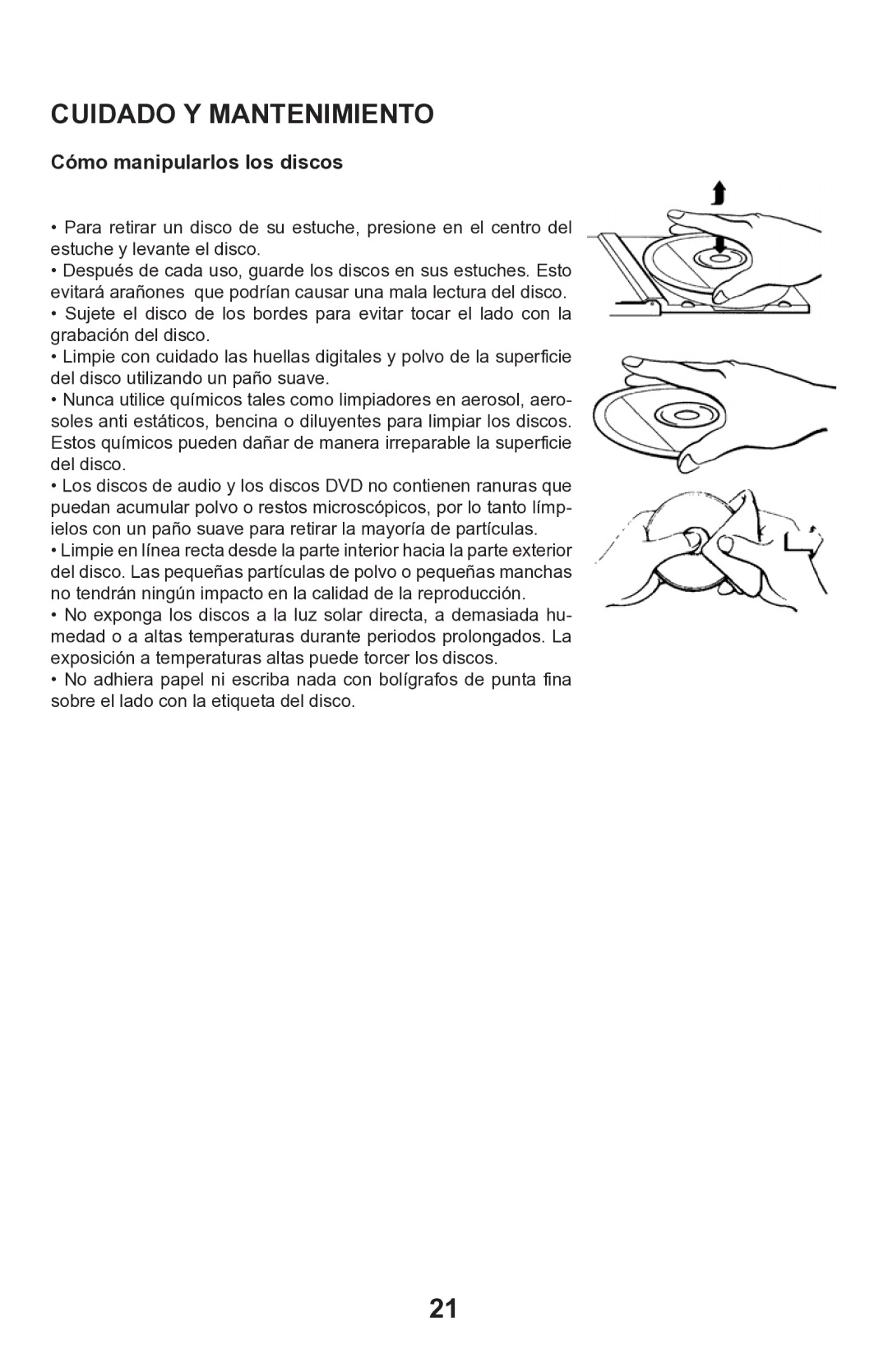 Continental Electric CEPDV97785 manual Cuidado Y Mantenimiento, Cómo manipularlos los discos 