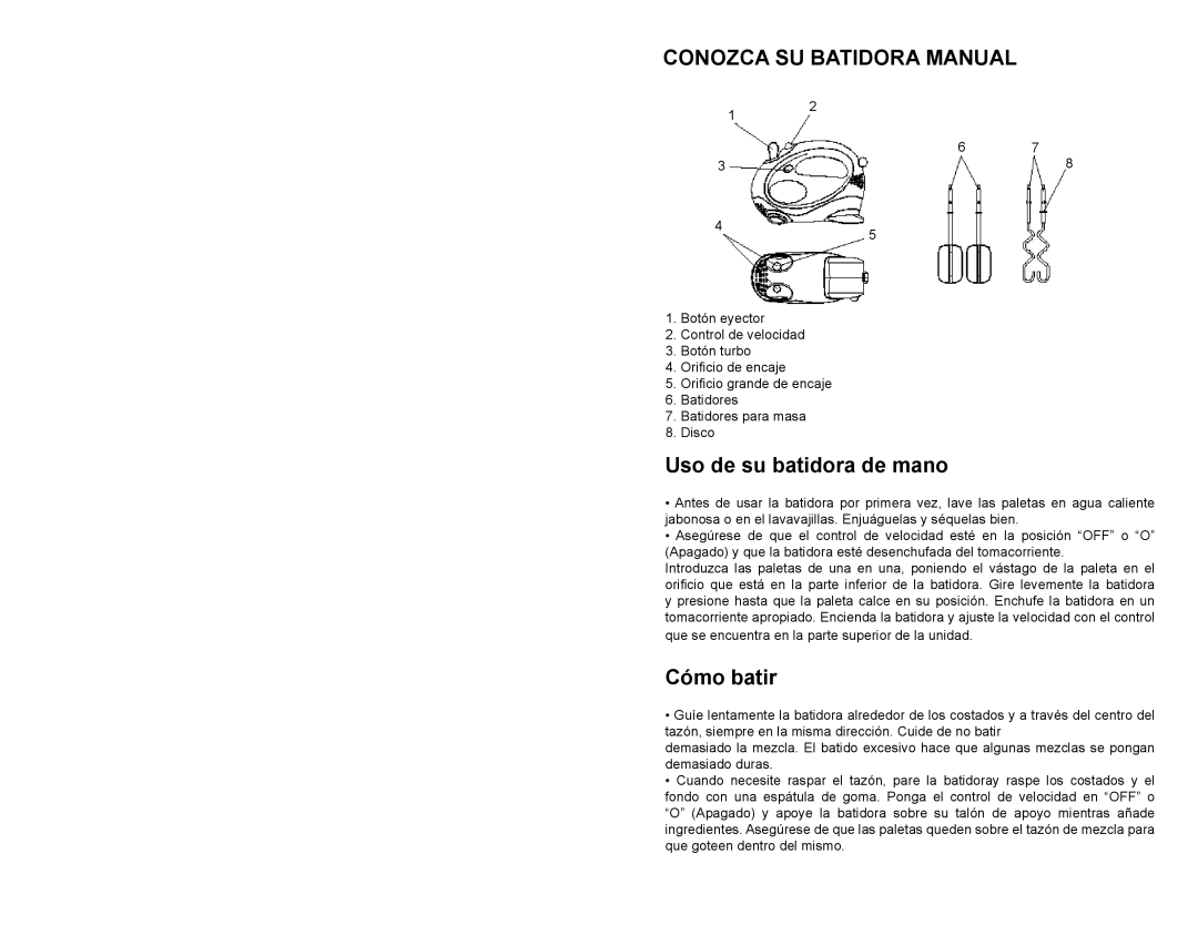 Continental Electric CP43139 manual Conozca Su Batidora Manual, Uso de su batidora de mano, Cómo batir 