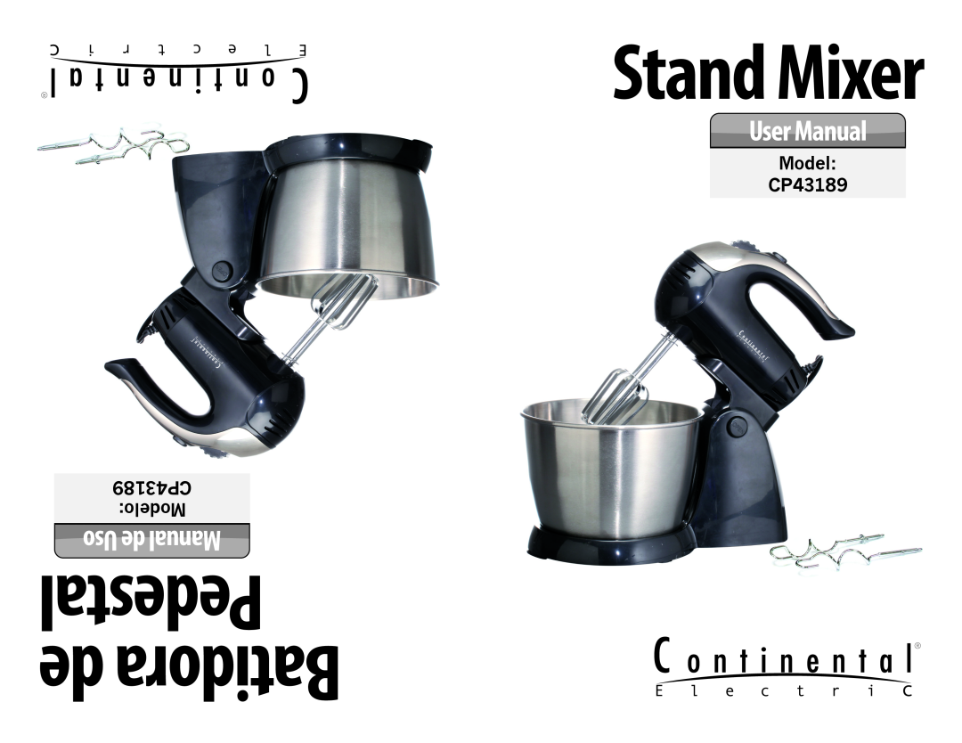 Continental Electric user manual Stand Mixer, Pedestal de Batidora, Uso de Manual, Model CP43189 CP43189 Modelo 