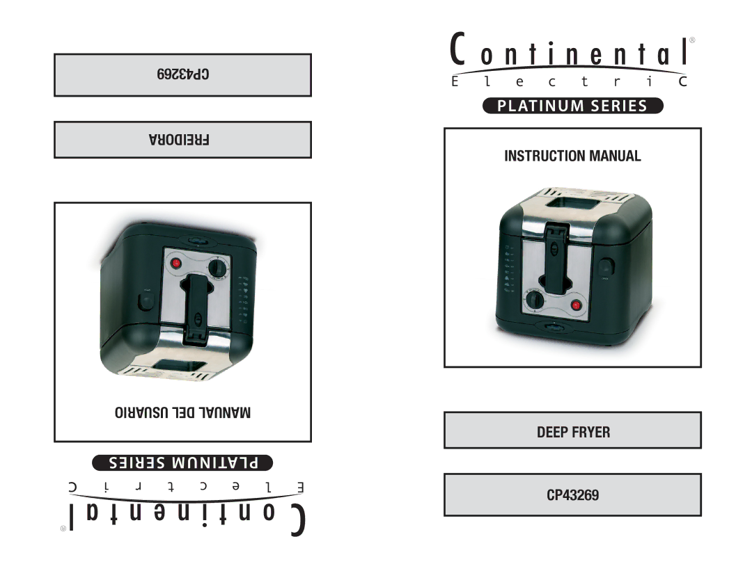 Continental Electric CP43269 instruction manual Freidora Usuario DEL Manual Deep Fryer 