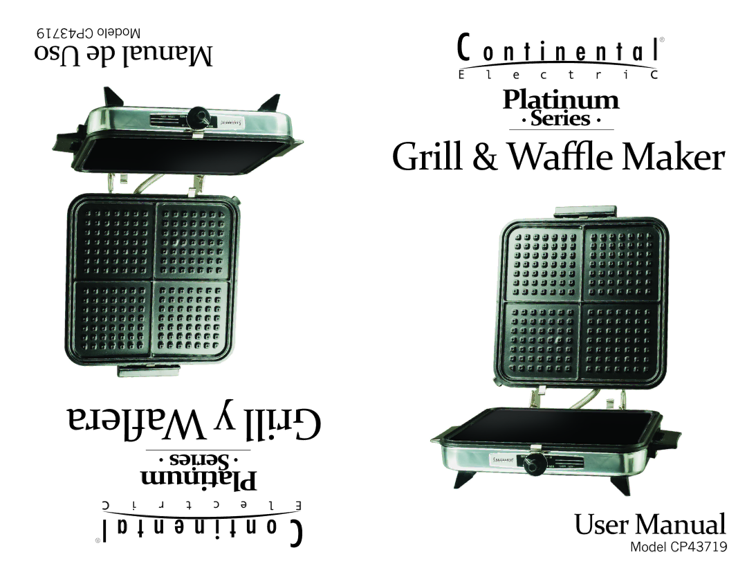 Continental Electric CP43719 user manual Waflera y Grill 