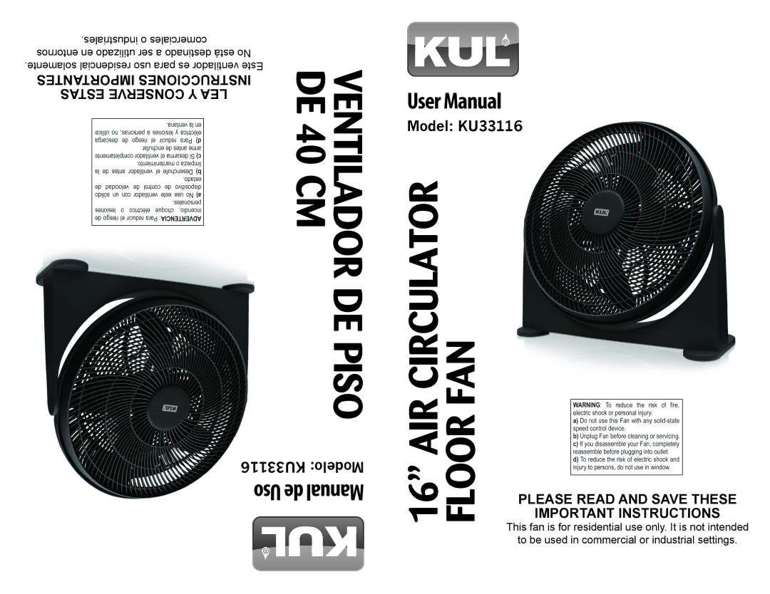 Continental Electric KU33116 user manual Cm de Piso 