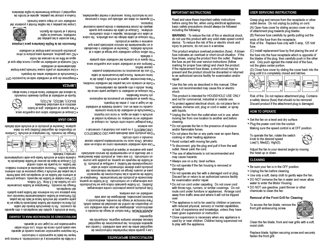 Continental Electric KU33116 Important Instructions, Limpieza, Usar Como, Importantes Instrucciones, HOW to Operate 