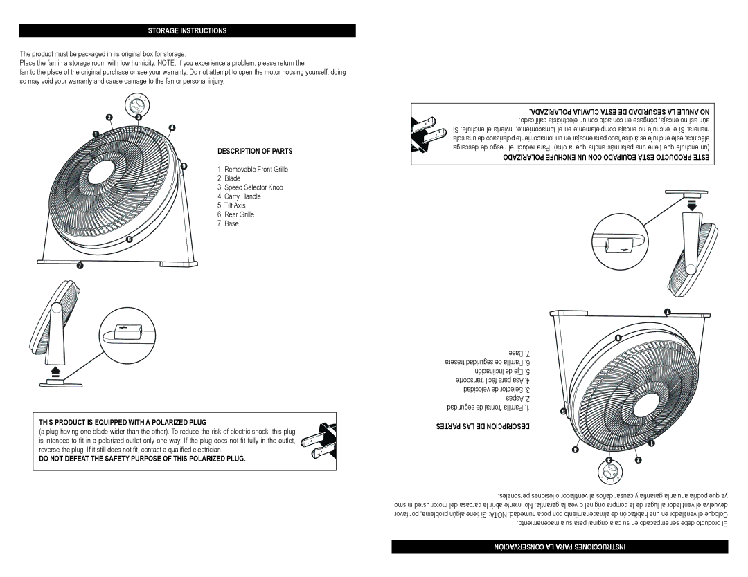 Continental Electric KU33116 user manual Storage Instructions, Polarizada clavi, Conservación LA Para Instrucciones 