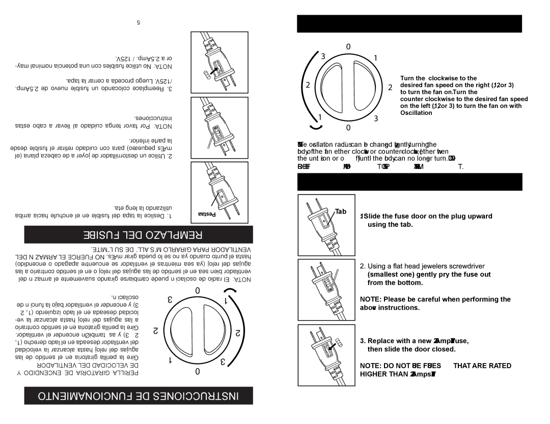 Continental Electric KU33430 user manual Operating Instructions, Fusible DEL Remplazo, Funcionamiento DE Instrucciones 