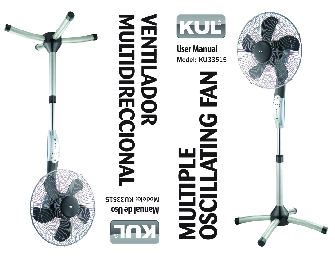 Continental Electric KU33515 user manual Multiple Oscillating Fan, Multidireccionalventilador, User Manual, Uso de Manual 